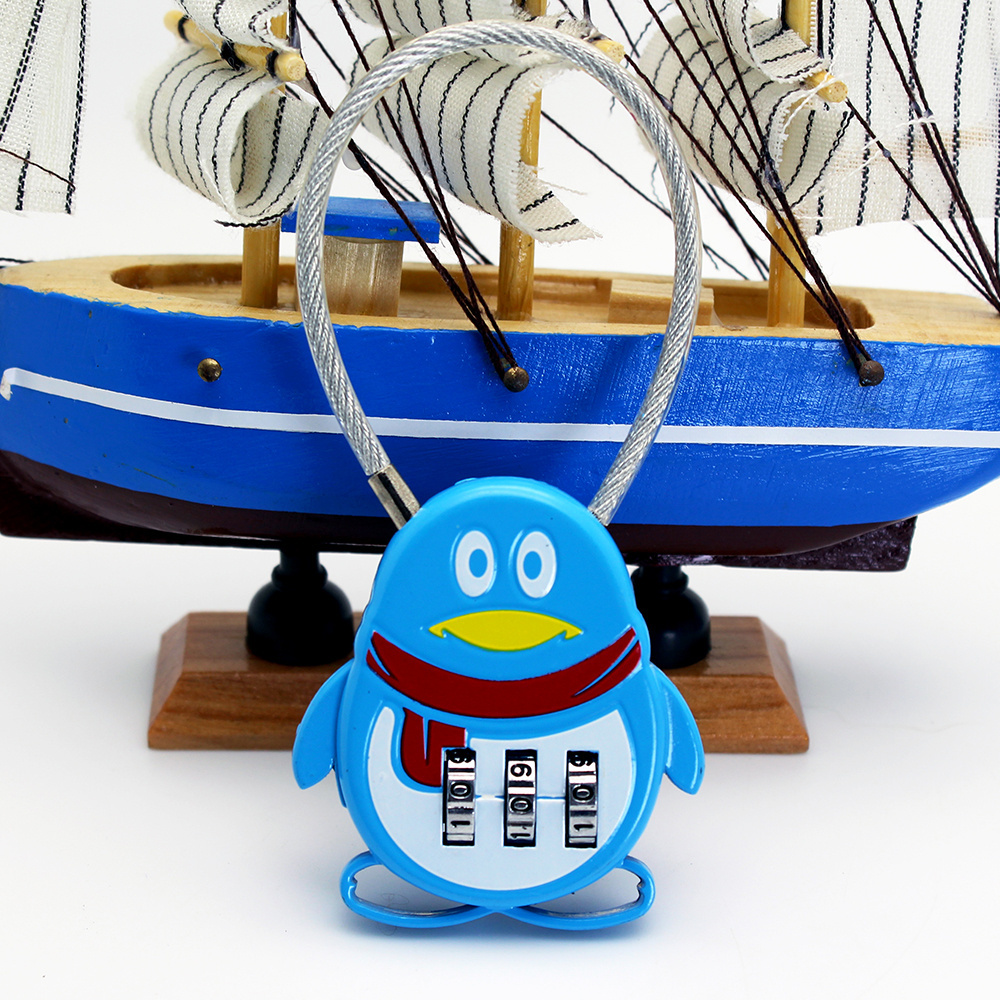 Cute 3 digit penguin combination lock small number cable padlock for travel luggage bag kids school supplies promotional gift