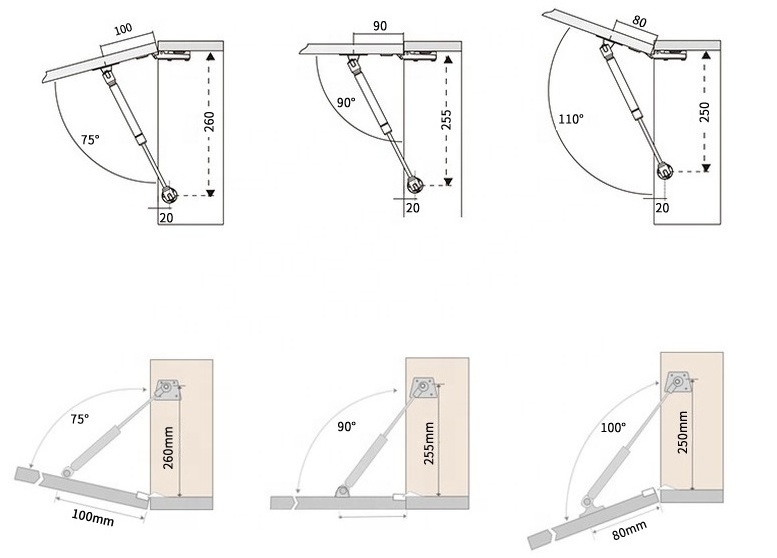 Traction Hardware Furniture Bed gas spring hinge Gas Lift Supports Struts Shocks