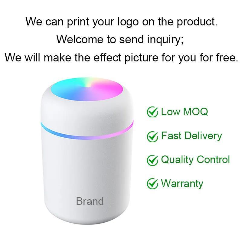 Portable mini 300ml h2o cool Mist humidifier Car USB charge Air Humidifier with Colorful LED Light