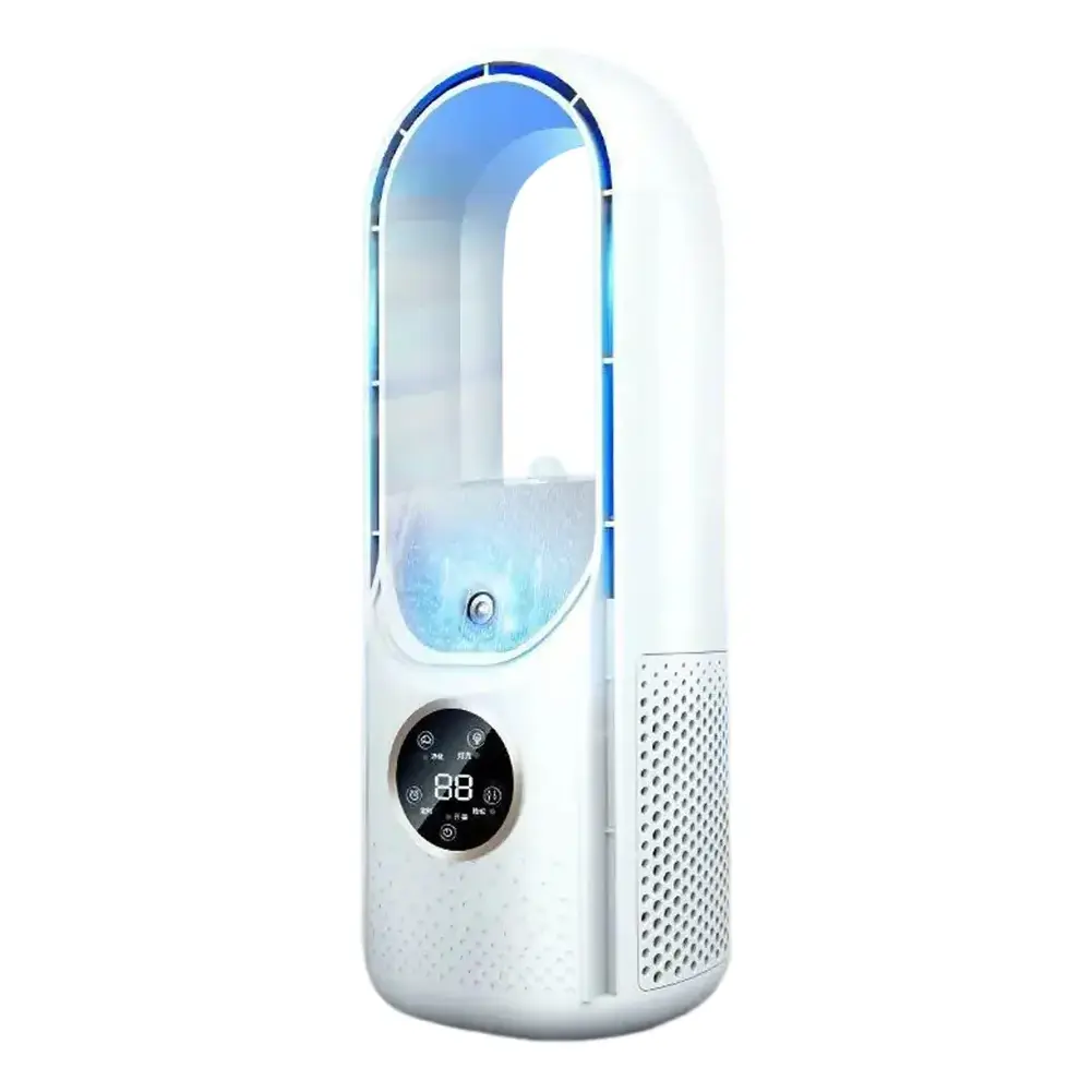 Quiet Electric Bladeless Table Fan for Household Air Cooling Low Noise and Water Mist Spray With LED Light