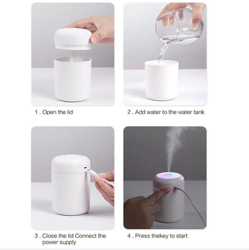 Portable mini 300ml h2o cool Mist humidifier Car USB charge Air Humidifier with Colorful LED Light