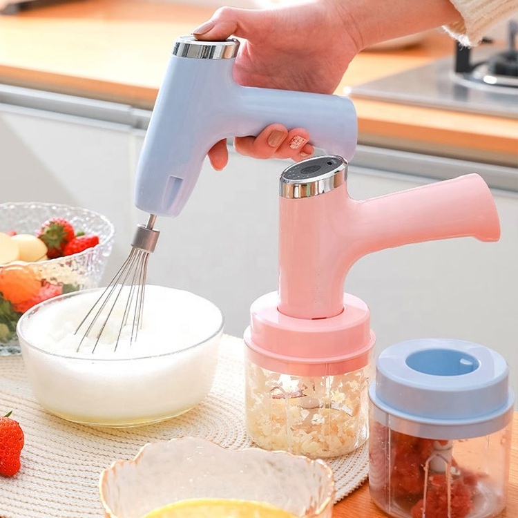 Multi functional cordless 5 speed 3 in 1 electric mini usb hand mixer meat food garlic vegetable chopper