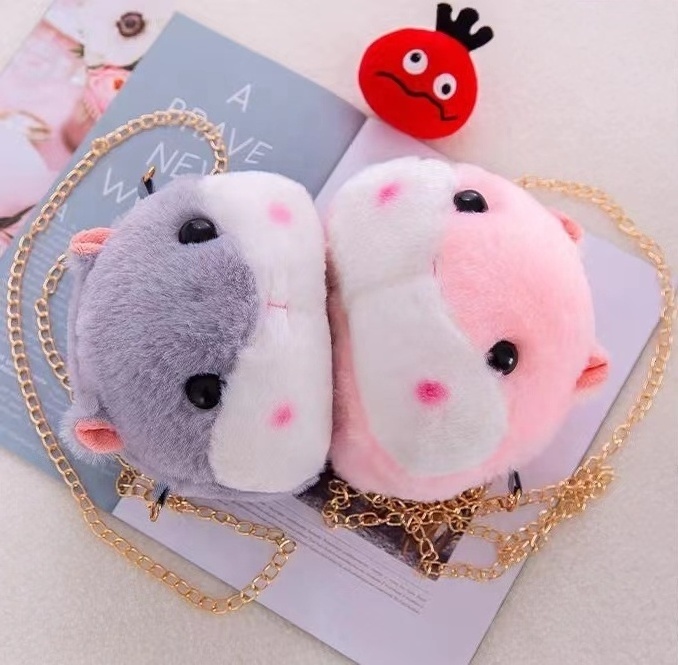 Low price wholesale cartoon cute creative hamster backpack plush one shoulder crossbody bag children's chain bag