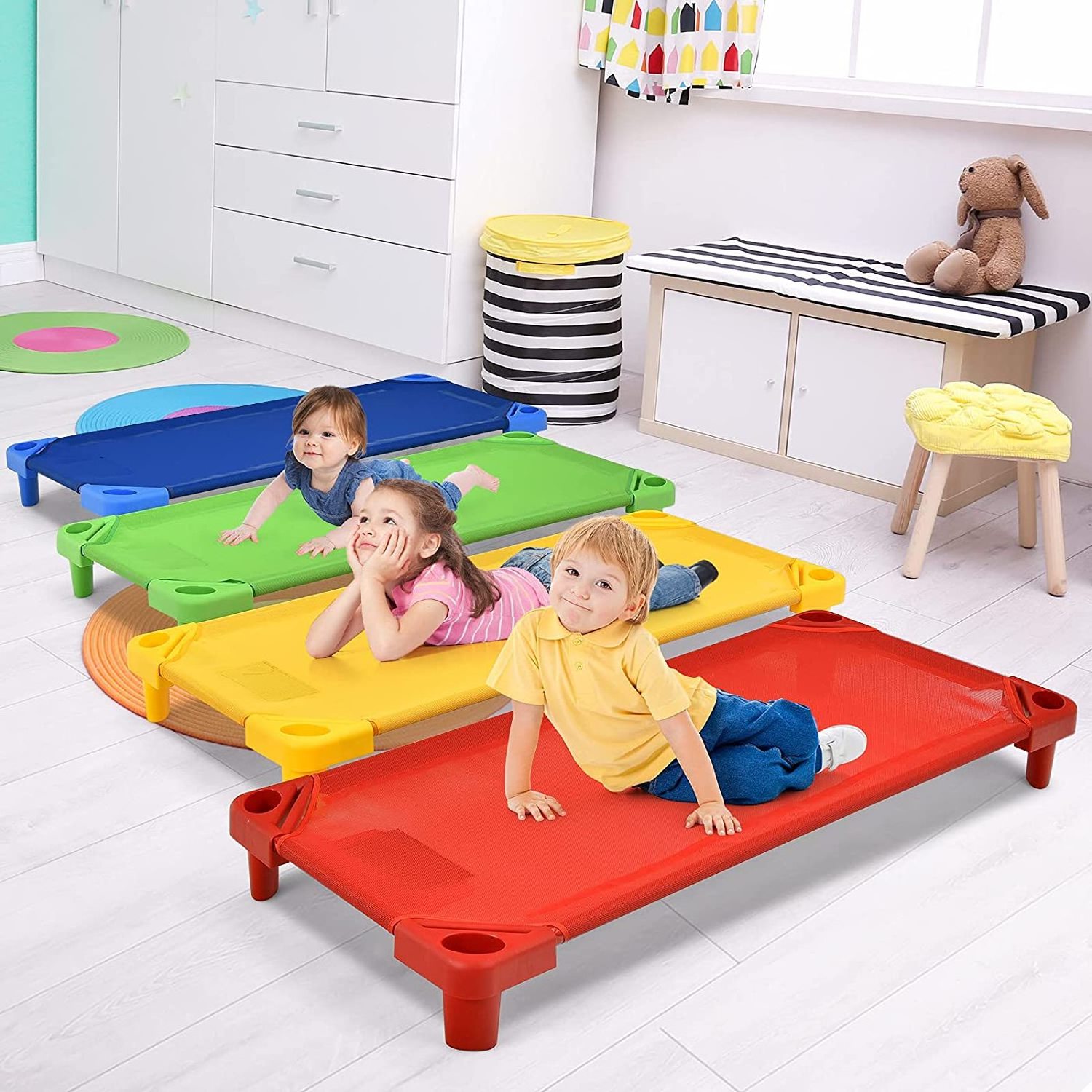 ZNZ kindergarten bedding small square stackable daycare beds sleeping cots