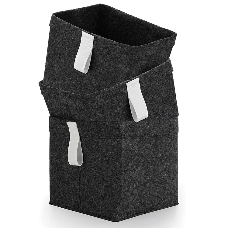 Multi use Felt Foldable storage baskets Storage Cube Shelf Bins with loops handle for small things