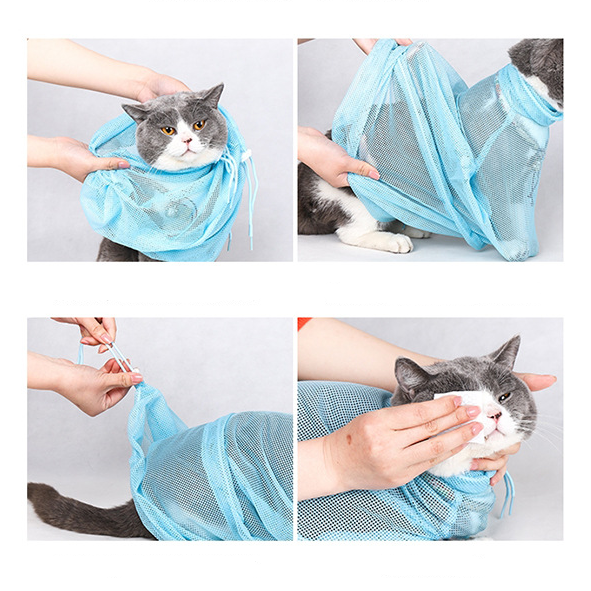 Mesh Cat Grooming Bath Bag Adjustable Cats Washing Bags For Pet Nail Trimming Injecting Anti Scratch Bite Restraint