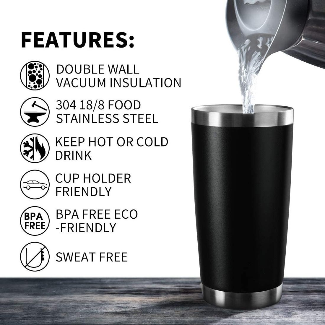 20 oz Stainless Steel Tumbler Cup with Lid Powder Coated Coffee Mug Insulated Travel Tumblers for Cold and Hot Drinks