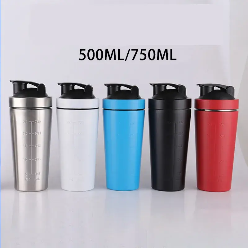 Custom Logo Stainless Steel Shaker Cups 500ML 750ML Double Wall Vacuum Protein Shaker Bottle Gym