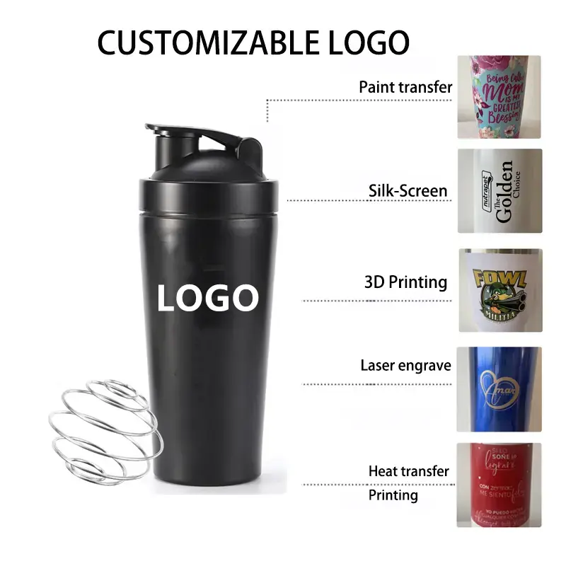 Custom Logo Stainless Steel Shaker Cups 500ML 750ML Double Wall Vacuum Protein Shaker Bottle Gym