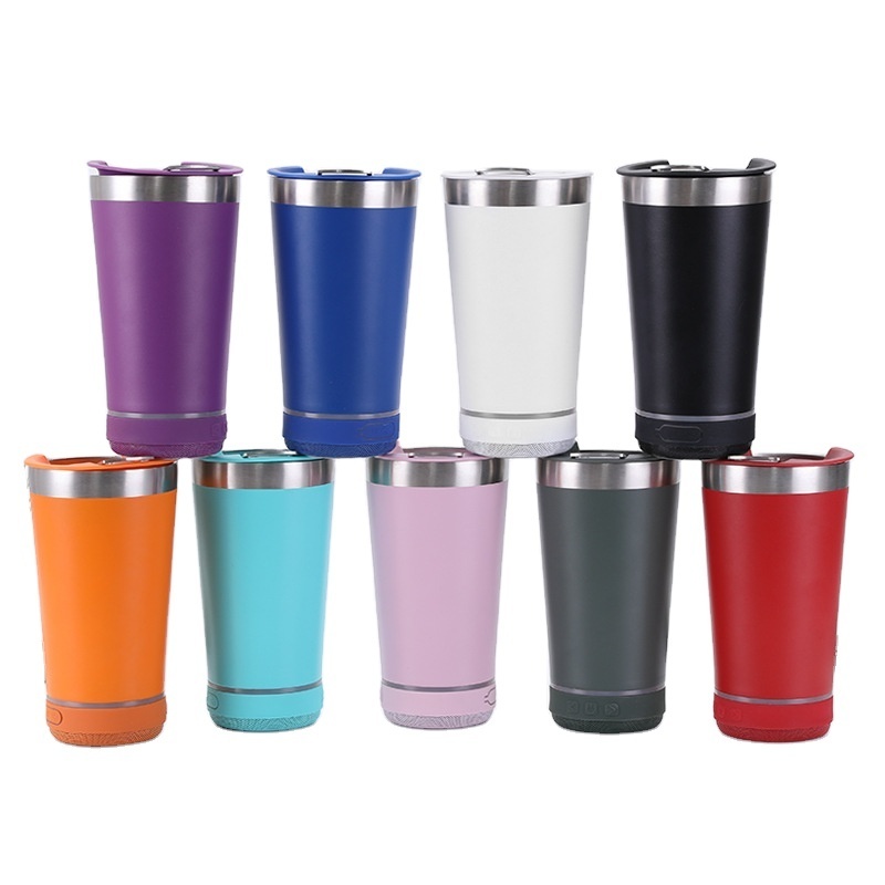 2023 New 473ML caneca copo Double wall Thermal cup Vacuum insulation Stainless Steel Beer Cup Bluetooth speaker cup with opener