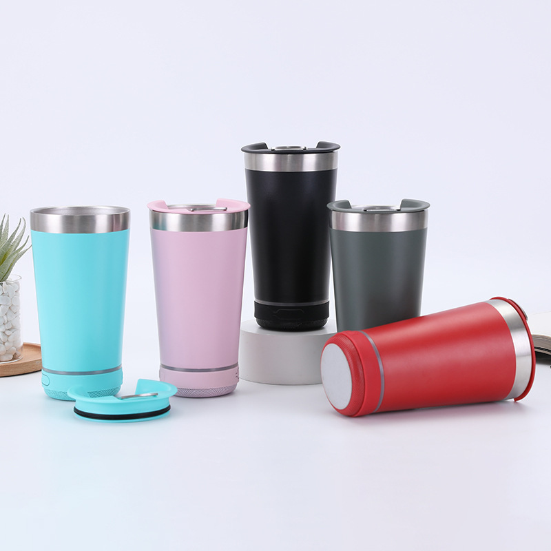 2023 New 473ML caneca copo Double wall Thermal cup Vacuum insulation Stainless Steel Beer Cup Bluetooth speaker cup with opener