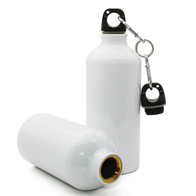 400ml/500ml/600ml/750ml  Single Wall  Blank white Sublimation cheap Aluminium water bottle with carabiner