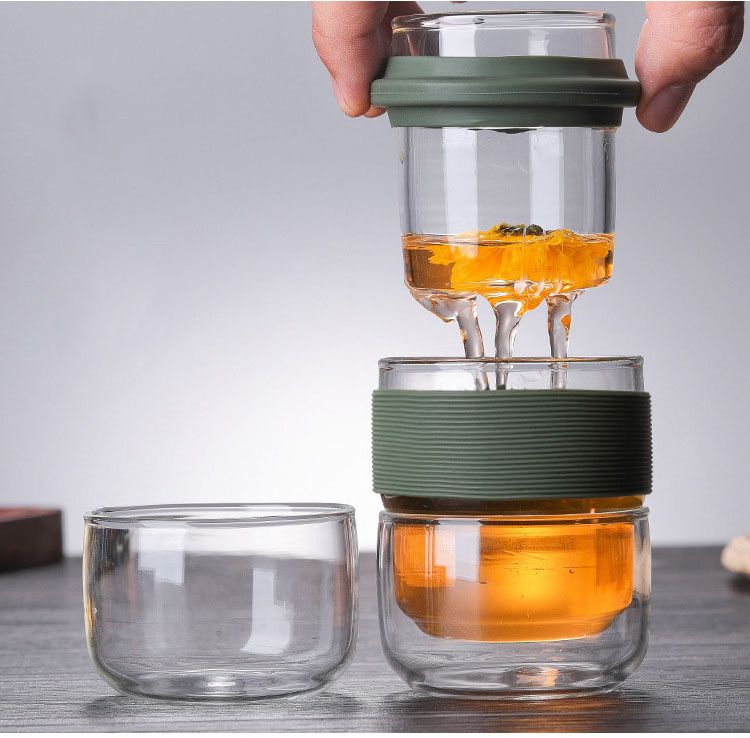 New product Portable Elegant Bososilicate Glass Teapot Travel Office Tea Pot Set with bag