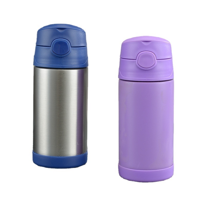 Customized Children Sublimation Blanks Sippy Cups 350ML 400ML Double Wall Straight  Flip Top Kids Water Bottles