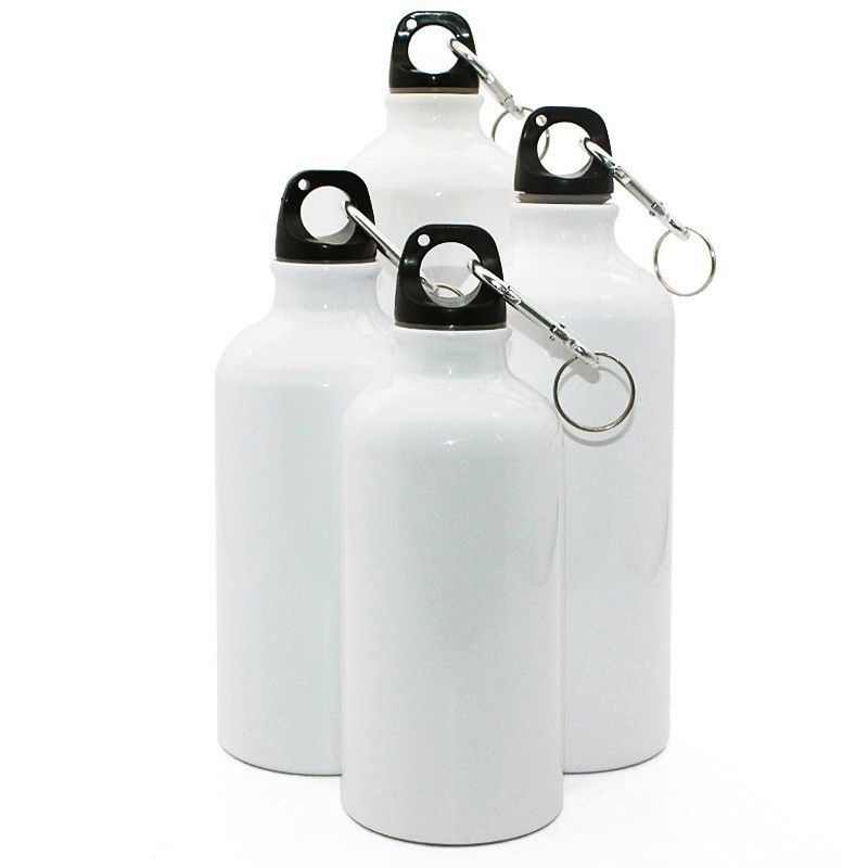 400ml/500ml/600ml/750ml  Single Wall  Blank white Sublimation cheap Aluminium water bottle with carabiner