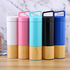 Custom Bamboo Shell TSport Vacuum Flask 304 stainless steel insulated cup Korean style coffee handle cup bamboo water bottle