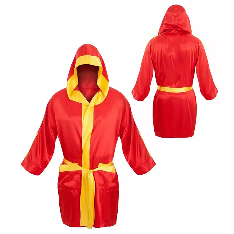 Wholesale Satin Boxing Robe with Hood with Custom Logo Direct Factory Supply Fighting Boxing Robe