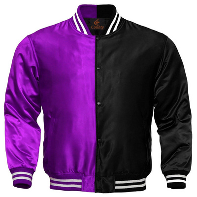 New Baseball Letterman College Varsity Bomber Jacket Sports Purple Black Satin Letterman Jacket