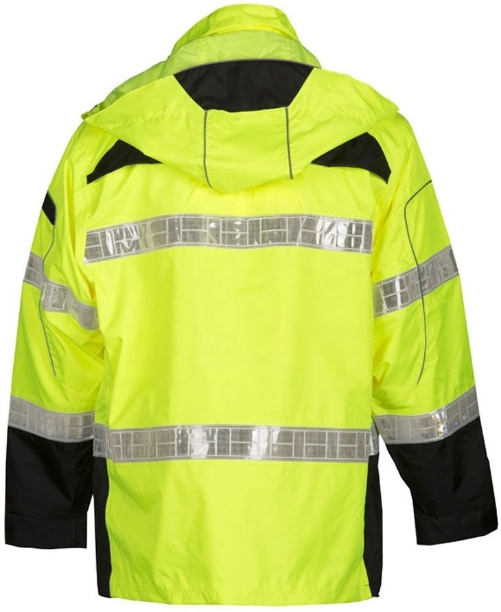 High Visibility Winter Fleece Removable Hood Bomber Jacket Reflective Class 3 Windproof Hi Vis Workwear Safety Life Jacket