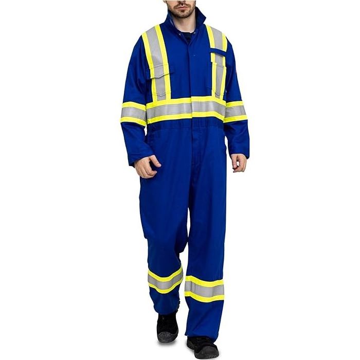 Flame Resistant FR Coverall Men's High Visibility Hi Vis Coverall Reflective Action Back Jumpsuit with Muti Pockets