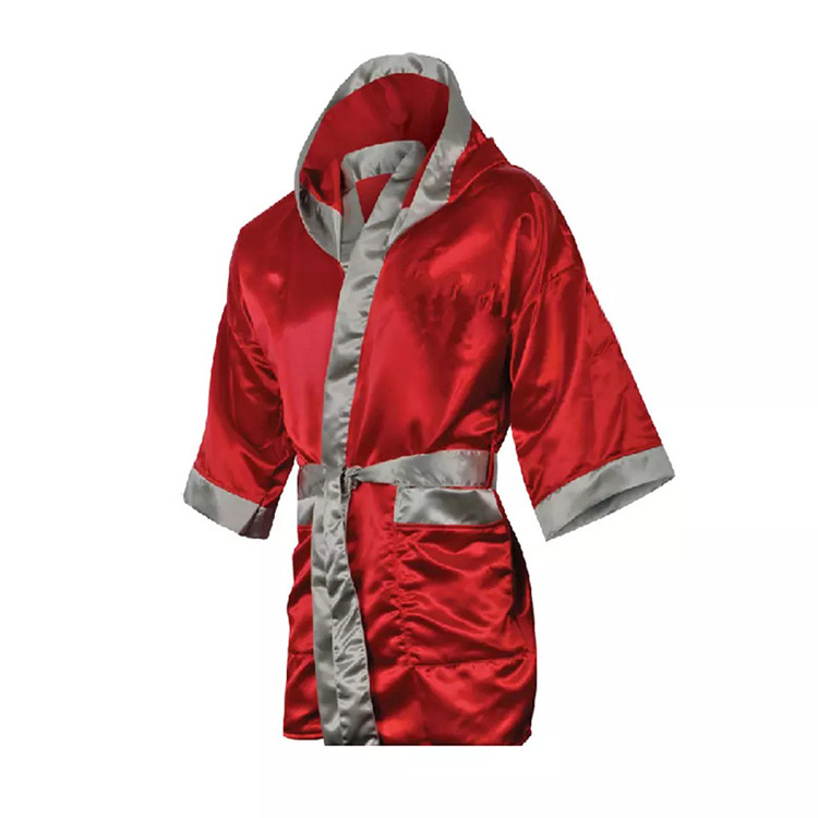 Custom Made Silk Satin Boxing Robe Full Length Hooded Boxing Robe Wholesale Price Professional Quality Boxing cloth