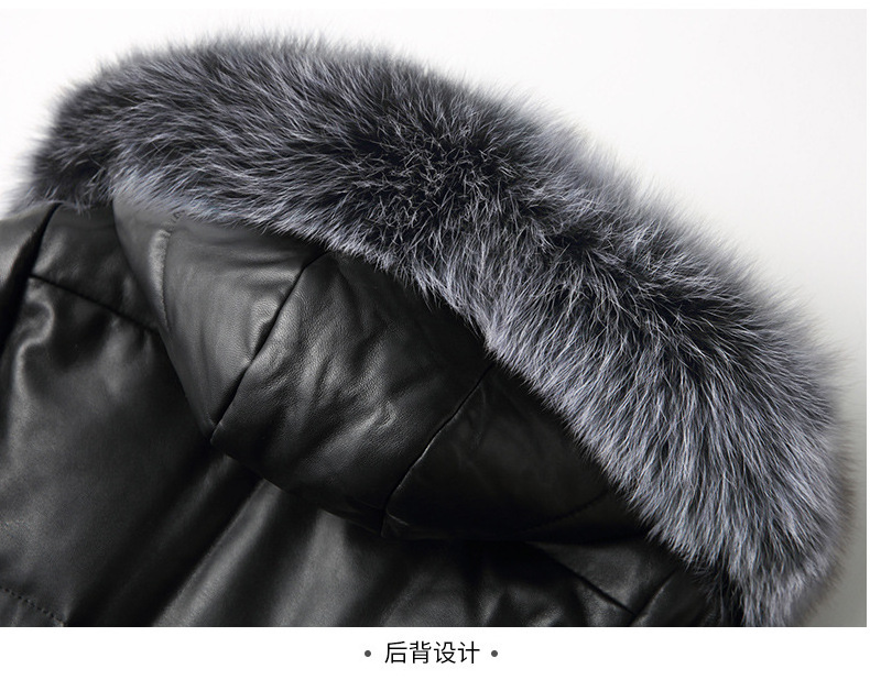 New Desgin Genuine Leather Women Sheepskin Long Coat Real Fox Fur Collar Warm Parka