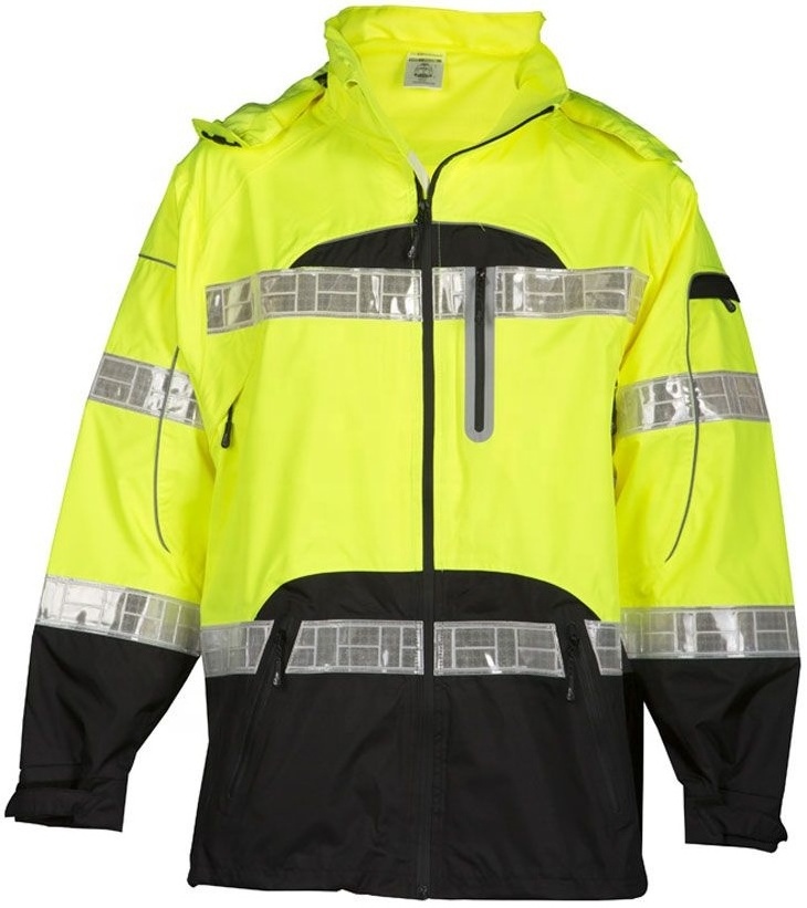 High Visibility Winter Fleece Removable Hood Bomber Jacket Reflective Class 3 Windproof Hi Vis Workwear Safety Life Jacket