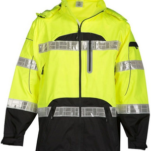 High Visibility Winter Fleece Removable Hood Bomber Jacket Reflective Class 3 Windproof Hi Vis Workwear Safety Life Jacket