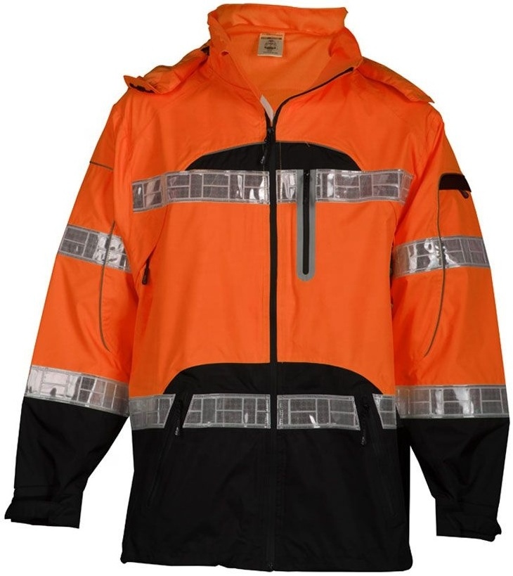 High Visibility Winter Fleece Removable Hood Bomber Jacket Reflective Class 3 Windproof Hi Vis Workwear Safety Life Jacket