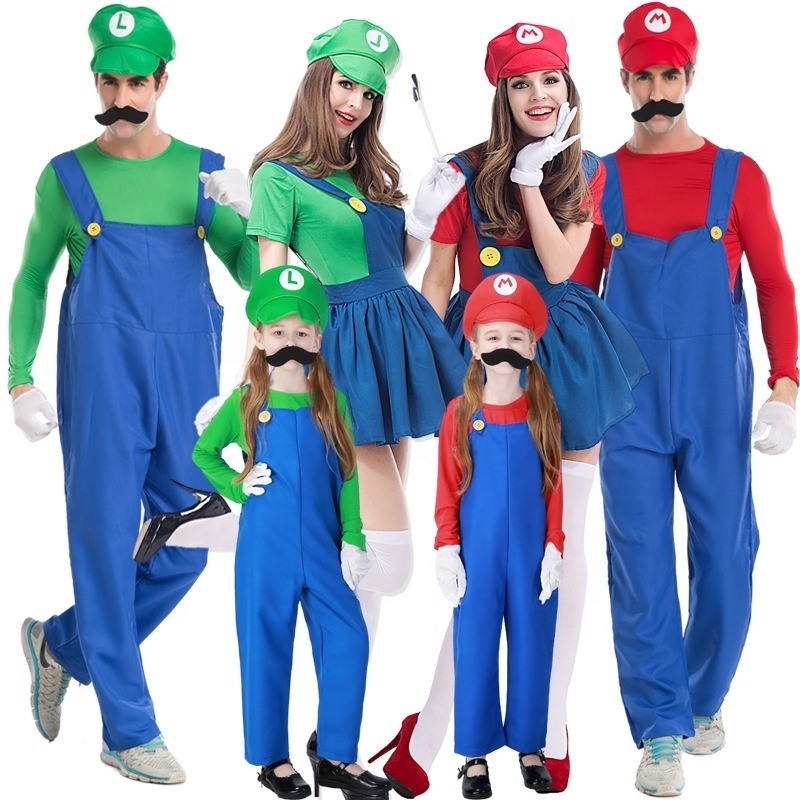 Spot Halloween Mario and Luigi Brothers Plumber's Bib Suit Cosplay Costume