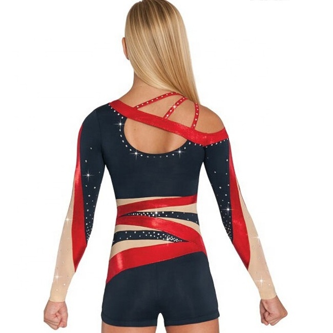 New Latest Top Quality Long Sleeves  Competition M-etallic Cheerleading Uniforms