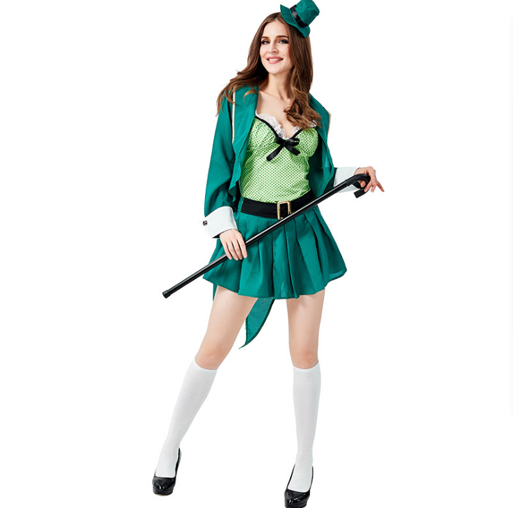 Spot Polyester Easter St. Patrick's Holiday Costume Irish Fairy Adult Female Magician Cosplay Halloween Costume