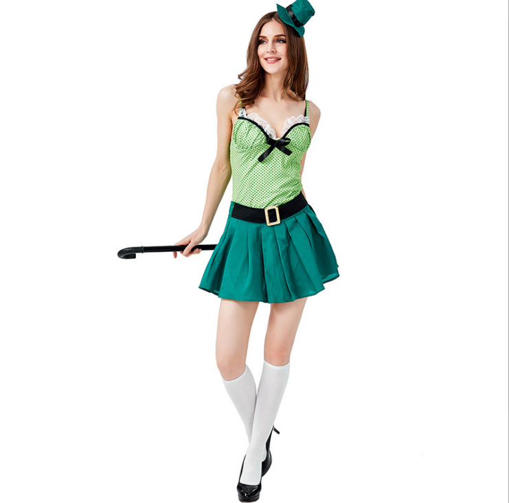 Spot Polyester Easter St. Patrick's Holiday Costume Irish Fairy Adult Female Magician Cosplay Halloween Costume