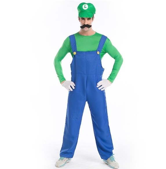 Spot Halloween Mario and Luigi Brothers Plumber's Bib Suit Cosplay Costume