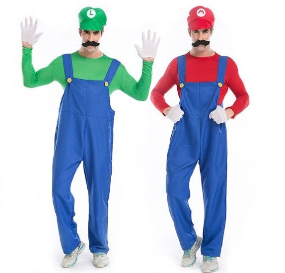 Spot Halloween Mario and Luigi Brothers Plumber's Bib Suit Cosplay Costume