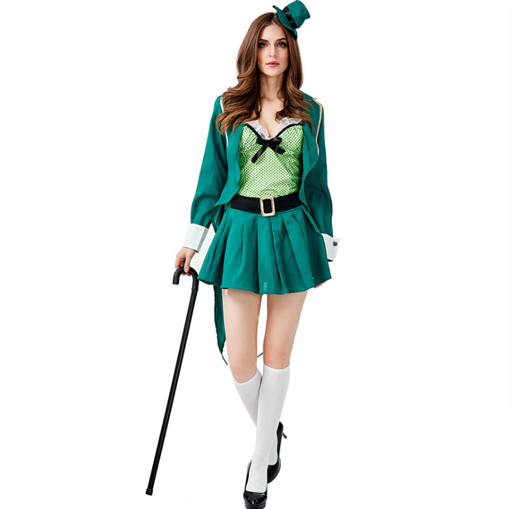 Spot Polyester Easter St. Patrick's Holiday Costume Irish Fairy Adult Female Magician Cosplay Halloween Costume