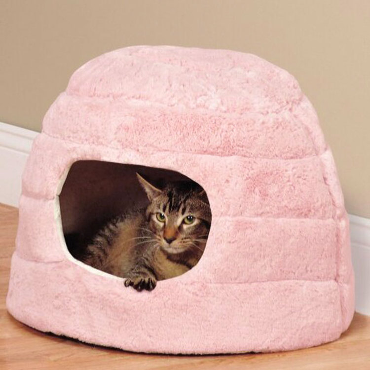 Wholesale Pink Soft Cuddler Hooded Window Thin Fleece Puppy Pet Cave Dog Bed