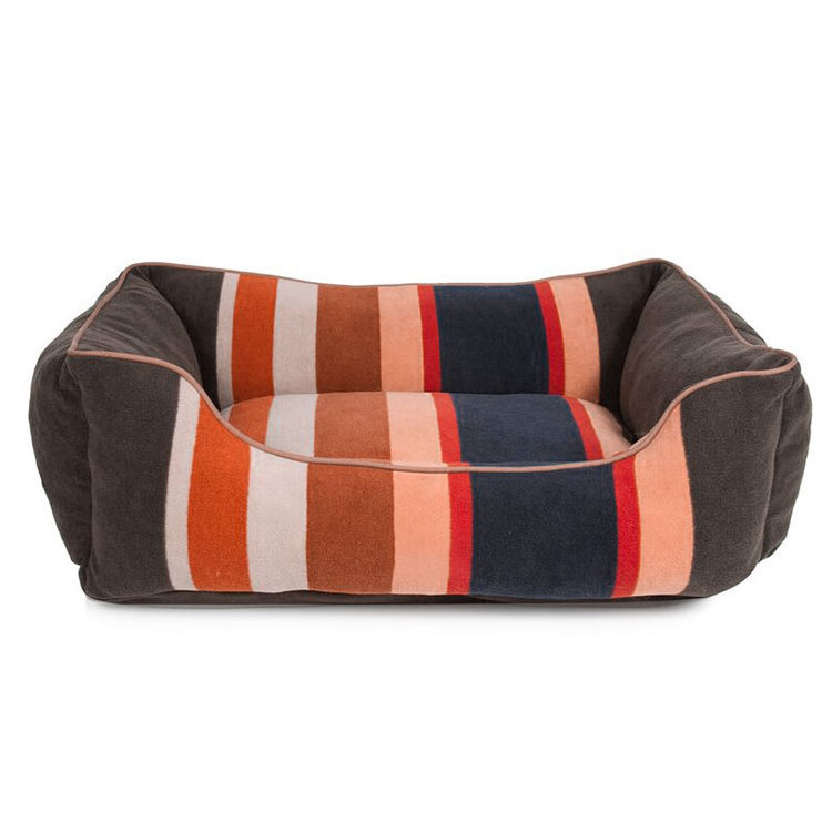 Pet Bed Premium Bedding Bolster with Inner Cushion Dog Bed Soft Velvet Stripe Color Beds