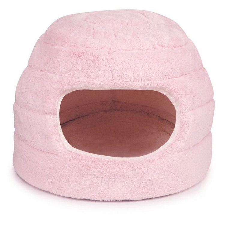 Wholesale Pink Soft Cuddler Hooded Window Thin Fleece Puppy Pet Cave Dog Bed