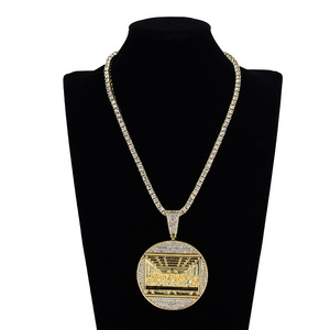 Hip hop 18K Gold Plated Stainless Steel Last Supper Pendant Medal Pendant Necklace with Crystal Tennis Chain For Men Fathers Day