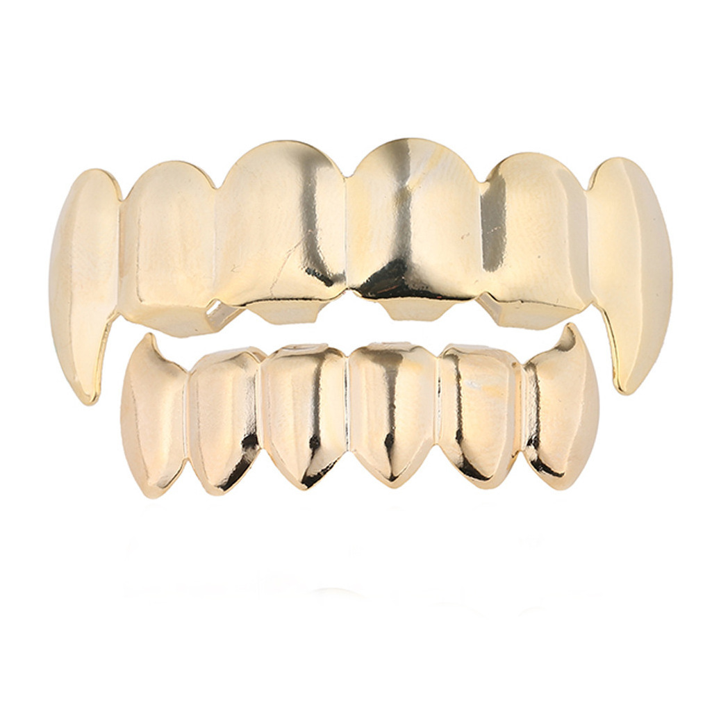 Top & Bottom Tooth Grills Gun Metal Grillz Smooth Surface Flat Teeth Veneers Gold Hip-hop teeth Accessories Grillz Grills