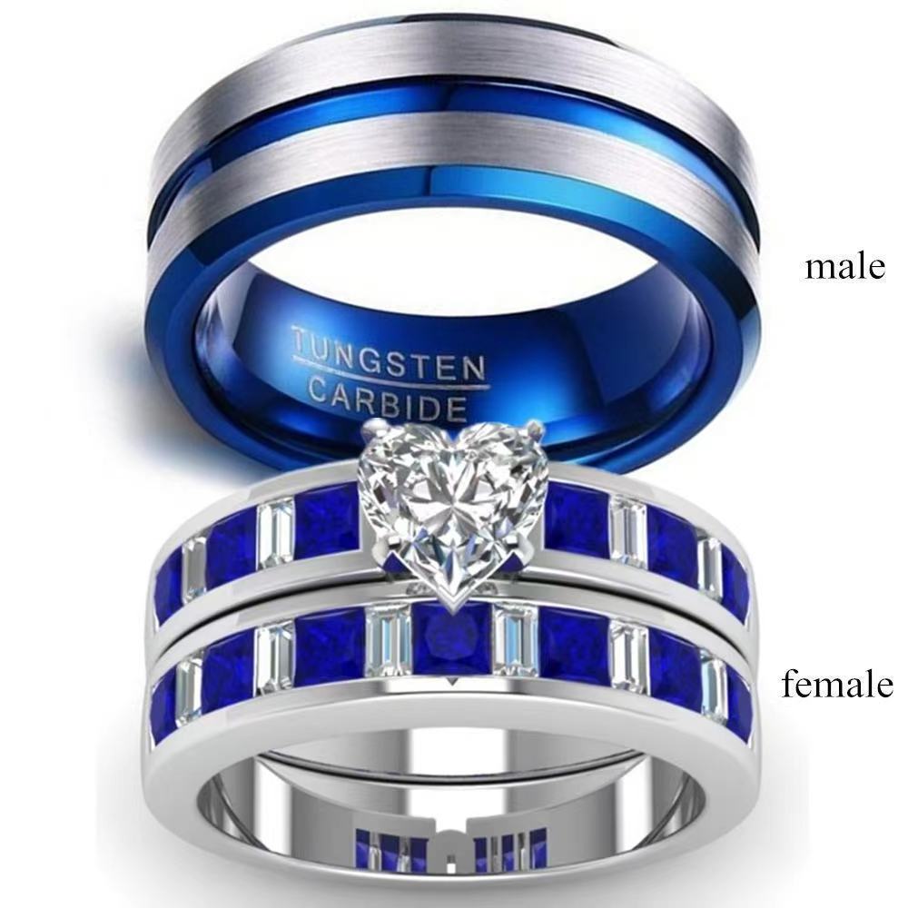 mens tungsten carbide rings women heart cz diamond rings valentine's day jewelry couple wedding rings set