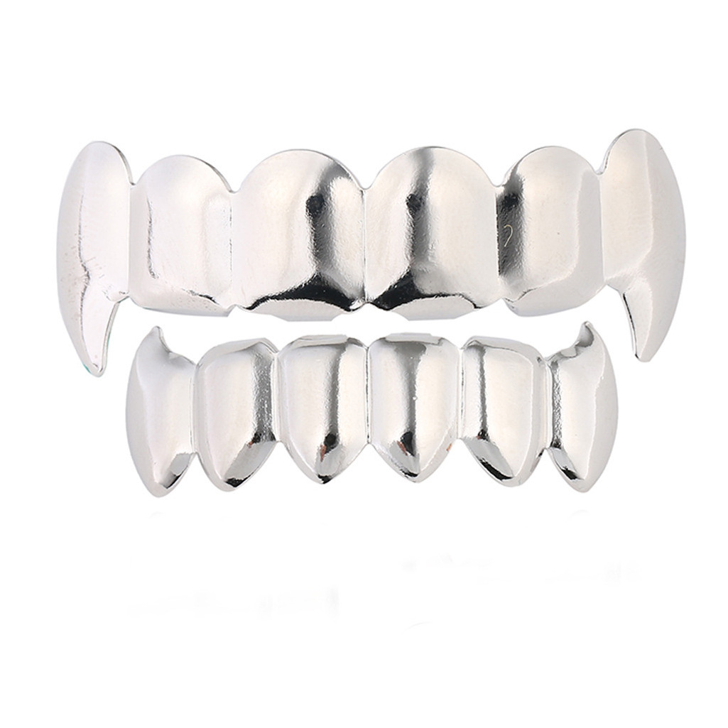 Top & Bottom Tooth Grills Gun Metal Grillz Smooth Surface Flat Teeth Veneers Gold Hip-hop teeth Accessories Grillz Grills