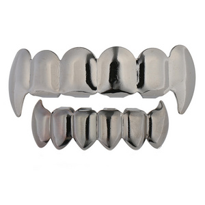 Top & Bottom Tooth Grills Gun Metal Grillz Smooth Surface Flat Teeth Veneers Gold Hip-hop teeth Accessories Grillz Grills