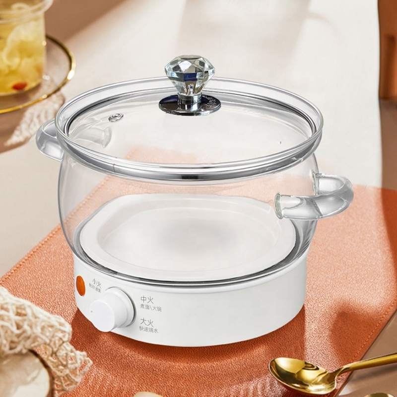 Wide Diameter  Multi functional Electrical Healthy Glass Cooking Pot 1350 High Power for Quick Cooking