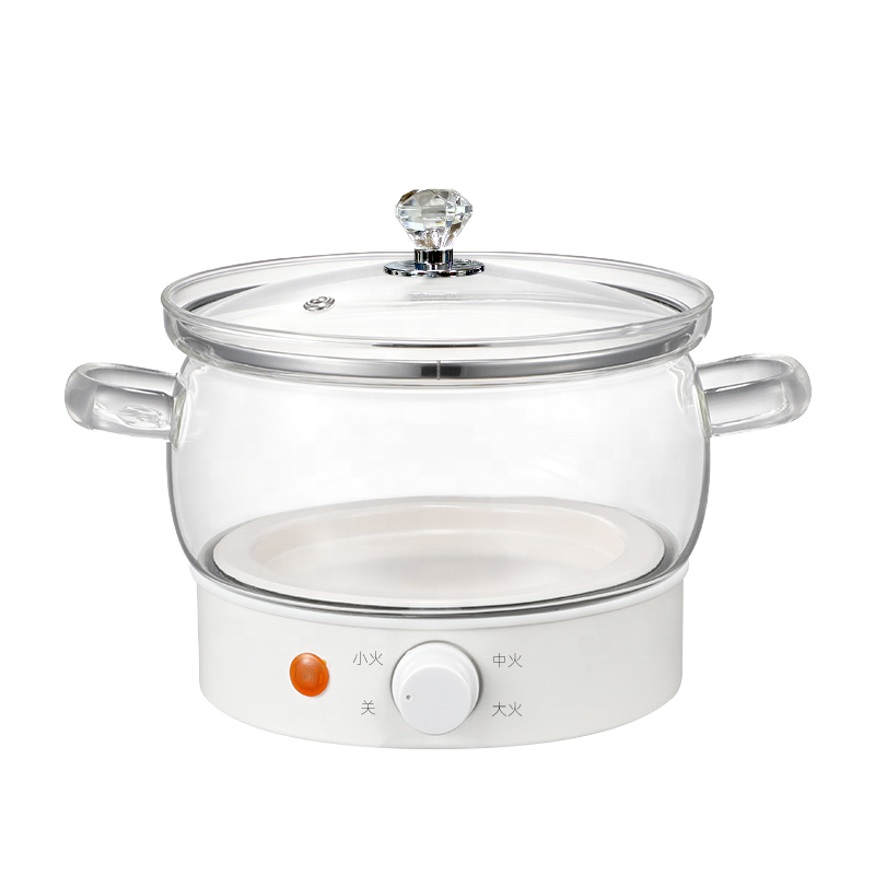 Wide Diameter  Multi functional Electrical Healthy Glass Cooking Pot 1350 High Power for Quick Cooking