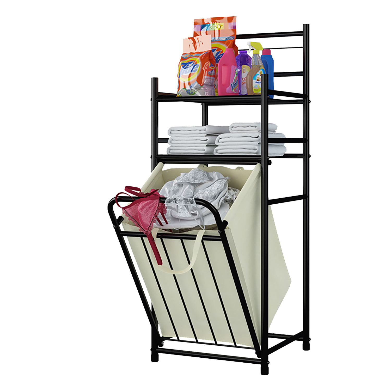 Hot Sale 3 Foldable Metal Shelves Dirty Clothes Dirty Laundry Basket Bathroom Storage Rack