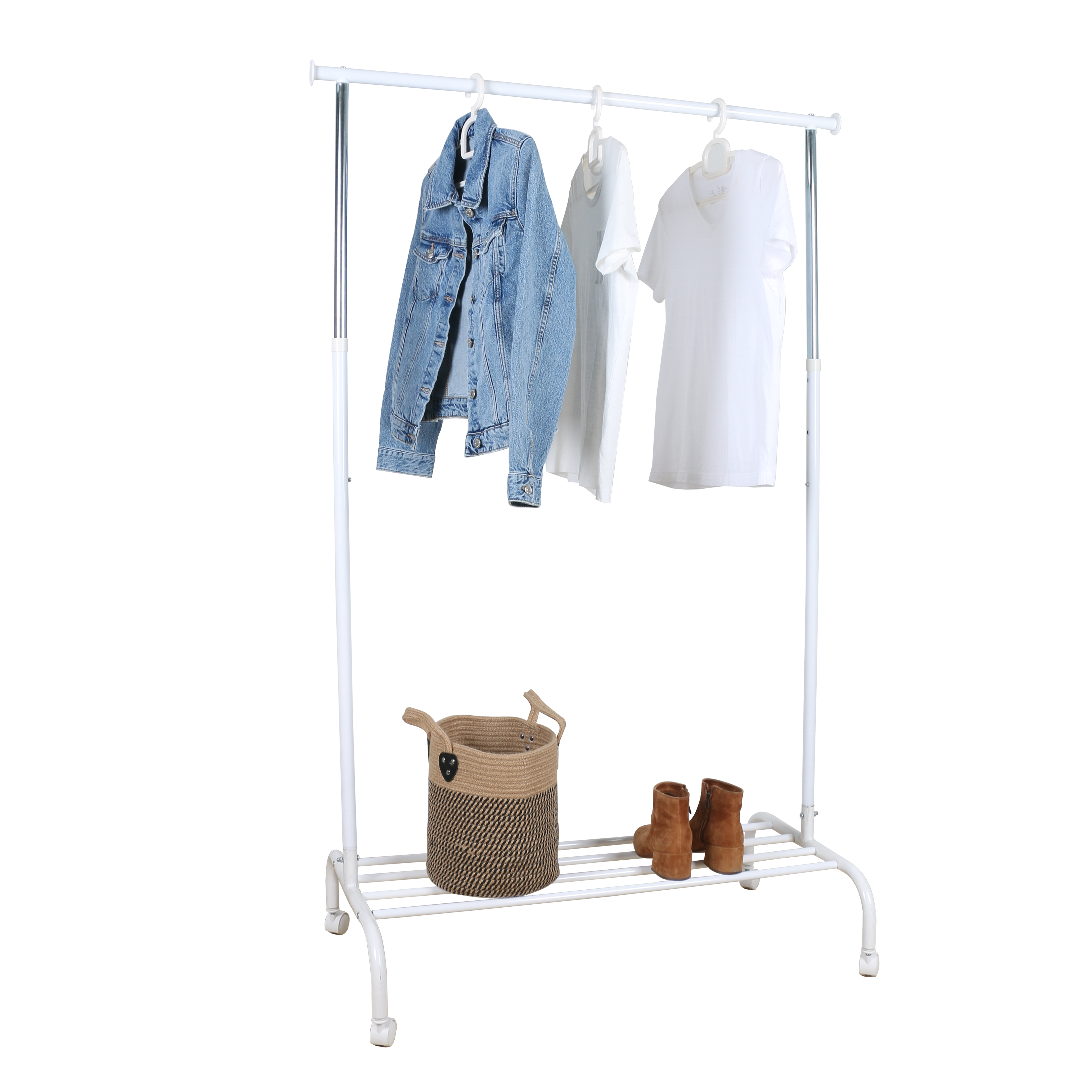 Extendable Metal Bar Clothes Garment Hat Coat Rack with Shoe Stand