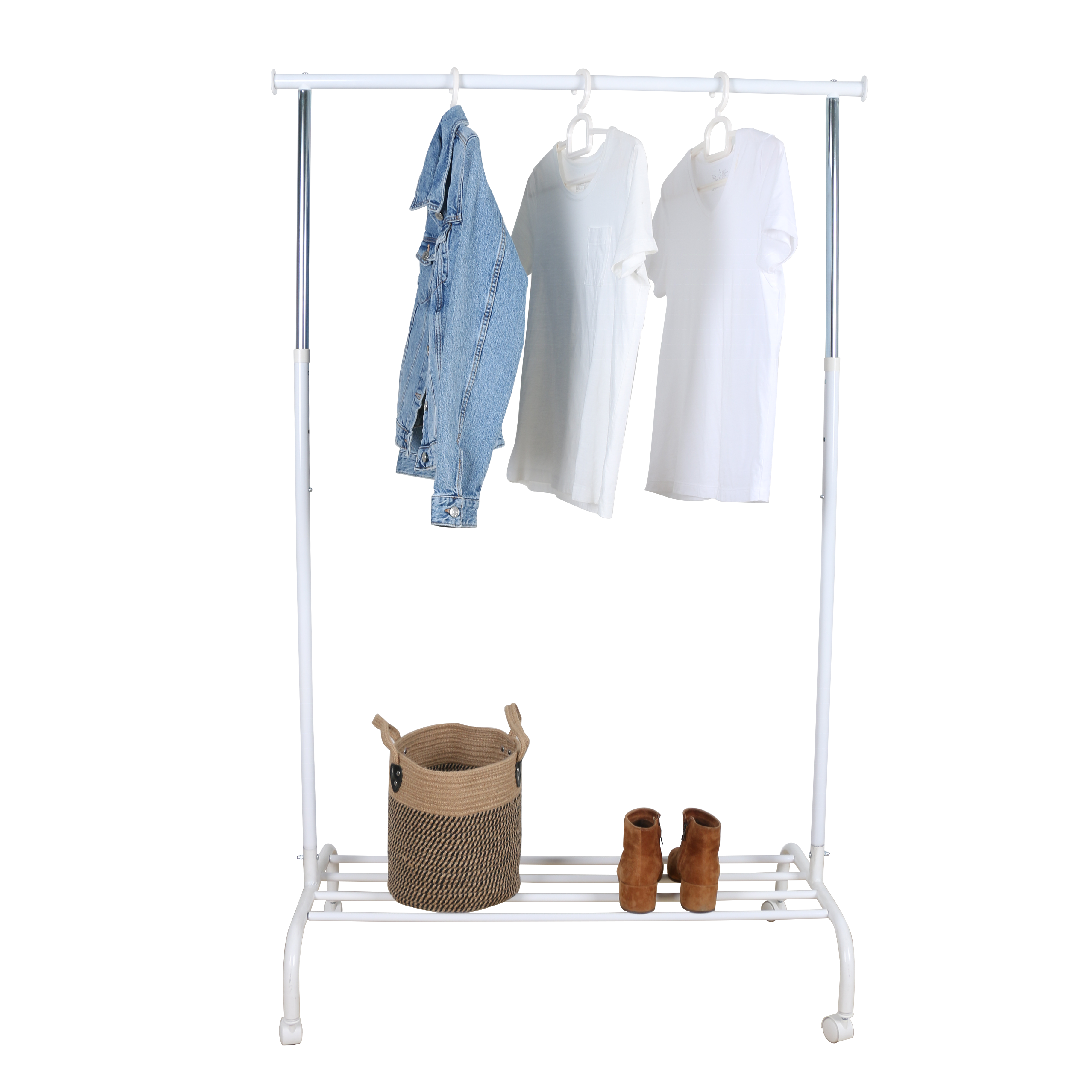 Extendable Metal Bar Clothes Garment Hat Coat Rack with Shoe Stand