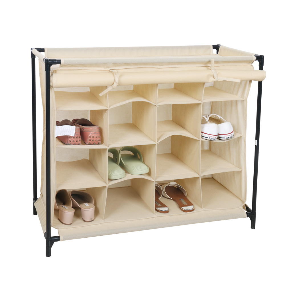 Multi-functional Storage Rack for Shoes Non Woven Compartment 16 Pairs Shoe Rack Organizer